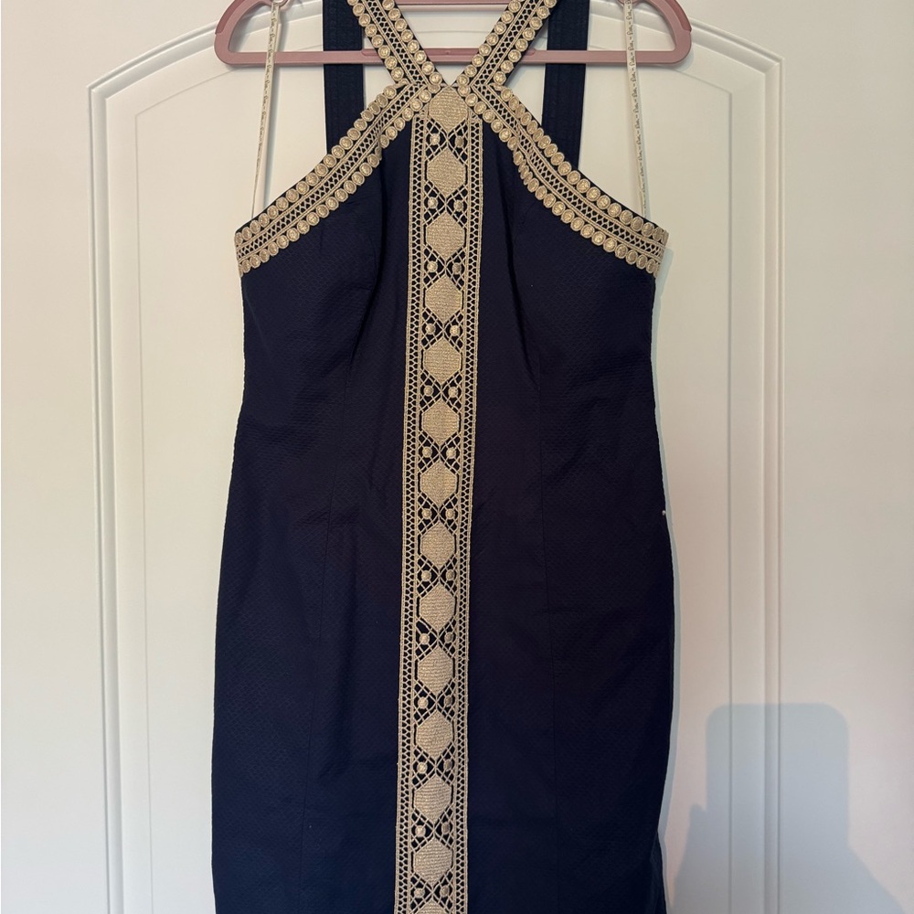 Lee Navy Dress with Beige Detailing